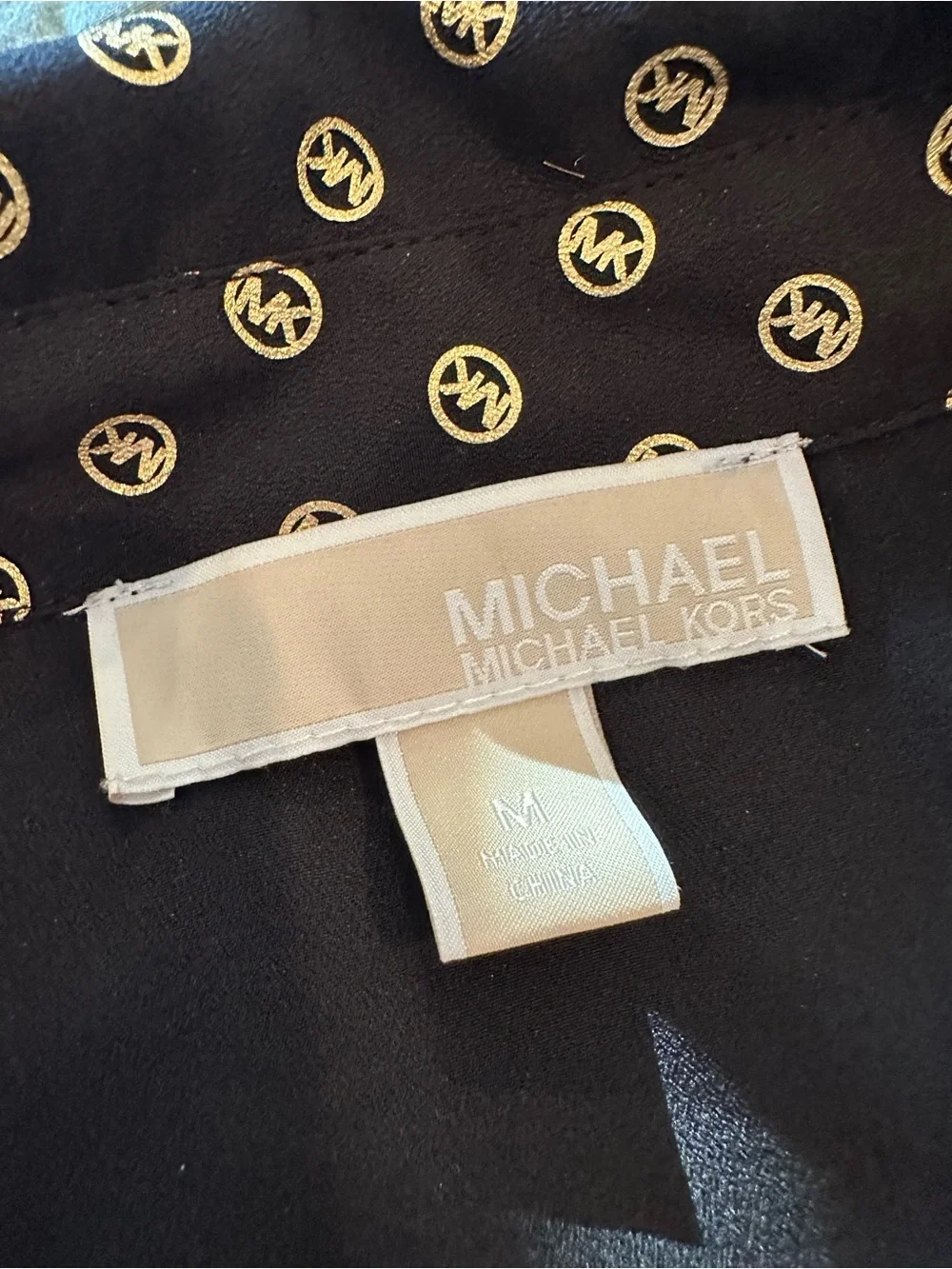 Michael Kors Black Button-Down Shirt with Cream Dot Pattern
